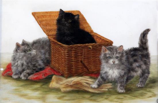 Bessie Bamber (fl.1900-1910) Three kittens beside a basket 6.5 x 9.5in.